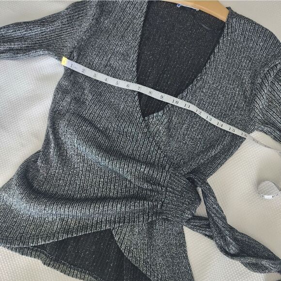 Zara true wrap metallic long sleeve ribbed knit cardigan style blouse - Picture 10 of 16